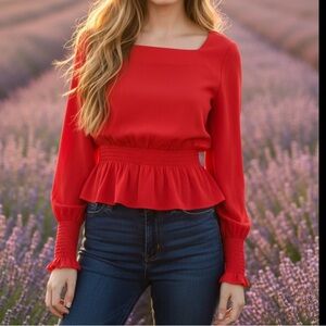 Ann Taylor Vibrant Red Peplum Blouse Size XL